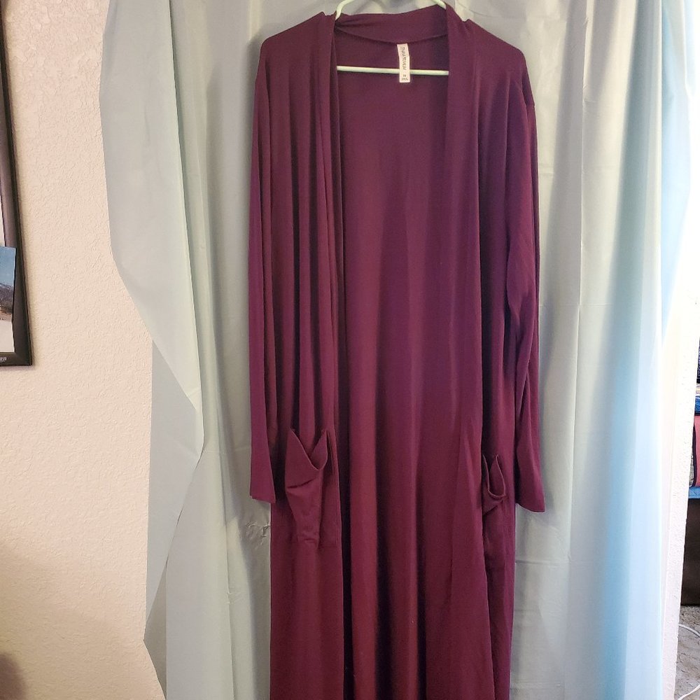 purple long cardigan with pockets